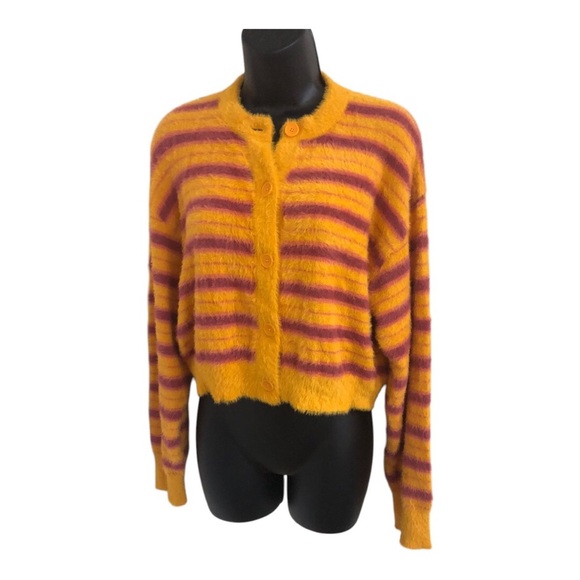 levi’s orange pink stripe fuzzy cardigan sweater size small brand new - Picture 3 of 12